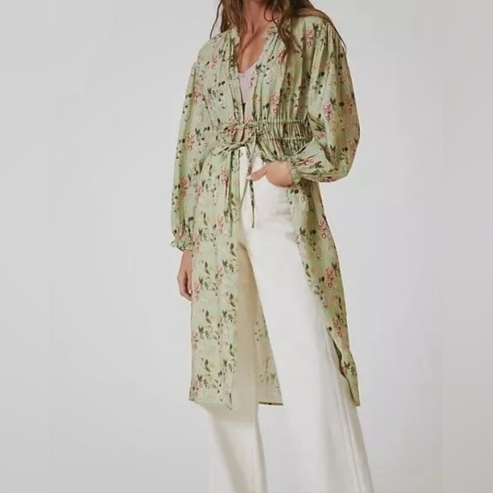 Current Air Floral Green Duster robe long cardigan festival  floral boho